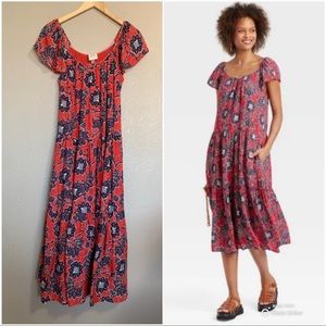 NWOT Knox Rose Boho Red & Navy Blue Midi Dress Size XS